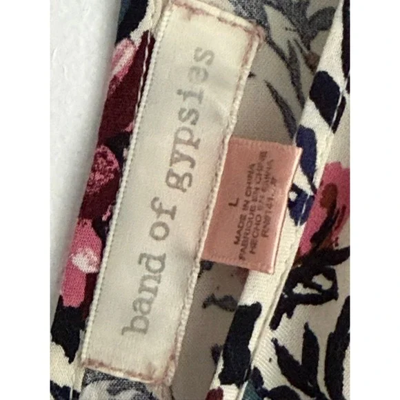 Band of Gypsies Floral Maxi Wrap Dress Ivory Navy Mauve High Low Boho Large - Picture 4 of 13